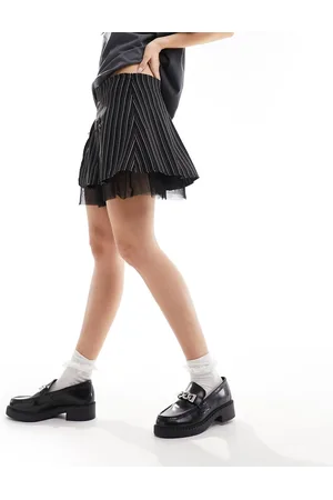 Reclaimed Mini skirt with ruffle and bows in pinstripe