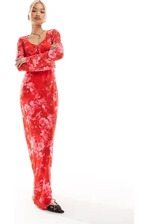 Something New X Chloe Frater mesh tie front maxi dress in washed floral
