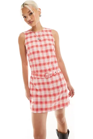 Something New X Chloe Frater pinny dress with belt in check