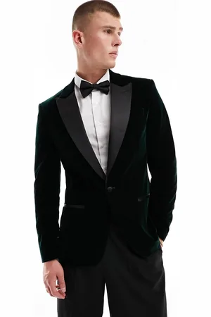 River Island Velvet tuxedo jacket in dark