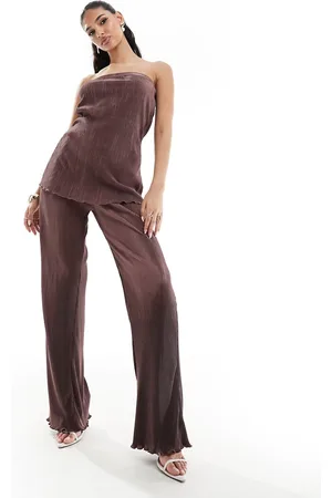 In The Style Plus x Perrie Sian wide leg pants in chocolate (part of a set)