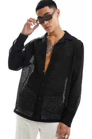ASOS Relaxed wide revere shirt in floral burnout in