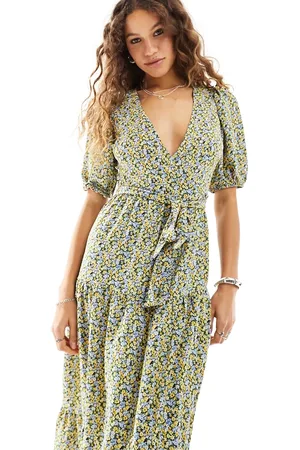 Glamorous Tierred short sleeve maxi dress in yellow ditsy floral