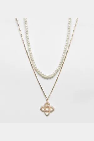 Aldo 2 pack of necklaces with faux pearl and icon pendant in