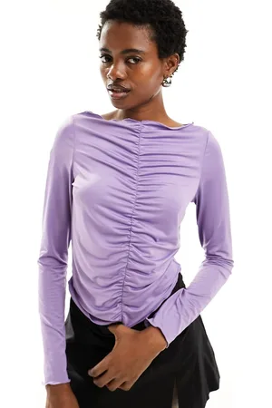 Monki Ruched front long sleeve top in deep lilac