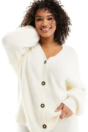 In The Style Fluffy wide leg knitted trouser co-ord in cream
