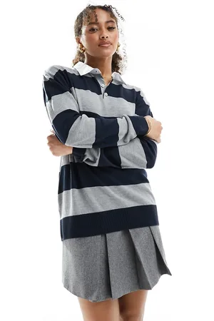 Stradivarius STR oversized polo top in stripe