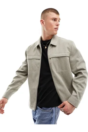 River Island Herringbone wool overshirt in light stone