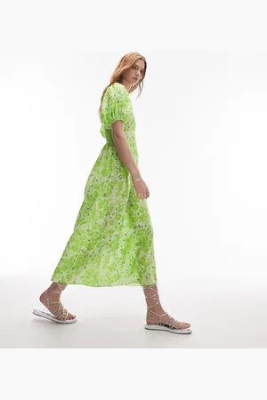 Topshop Puff sleeve cut out midi dress in floral