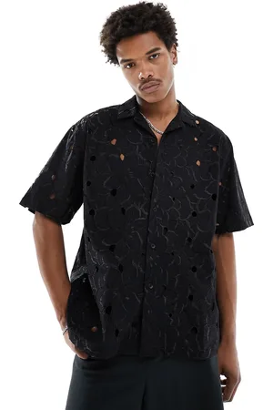 ASOS Oversized revere collar floral embroidered shirt in