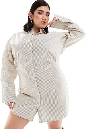 In The Style Cinched waist mini shirt dress in pinstripe