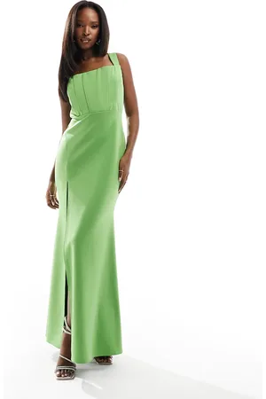 True Violet Corset maxi dress with thigh split in green