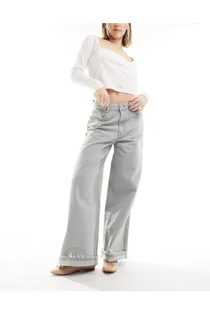 Pull&Bear Wide leg slouch fit jean in dirty washed blue