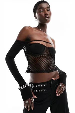 The Kript Fishnet long sleeve cut out crop top in
