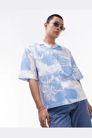Topman Short sleeve blurred floral seersucker revere shirt in