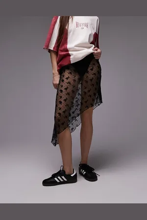 Topshop Asymmetric 90s length flocked floral sheer skirt in
