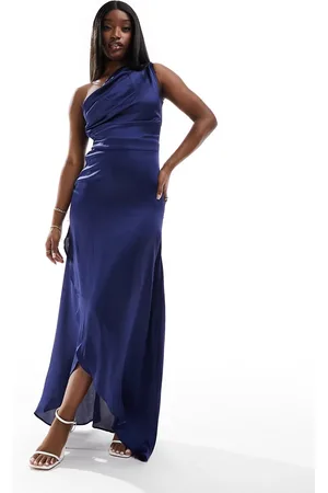 TFNC Bridesmaid one shoulder satin maxi dress in royal