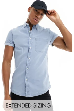 ASOS Slim roll sleeve denim shirt with button down collar in light wash