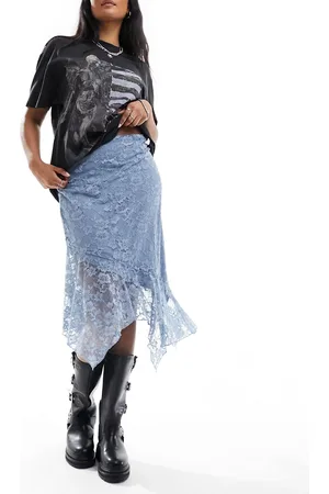 Monki Midi knee length lace asymmetric skirt with lining in