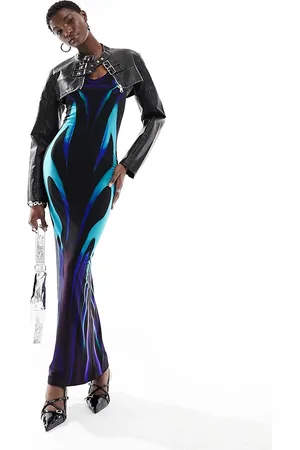 The Kript Optical blue print strappy maxi dress