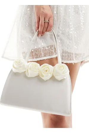 True Decadence Bridal rose clutch bag in cream satin