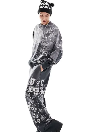 COLLUSION Varsity joggers with hand paint spray in grey co-ord