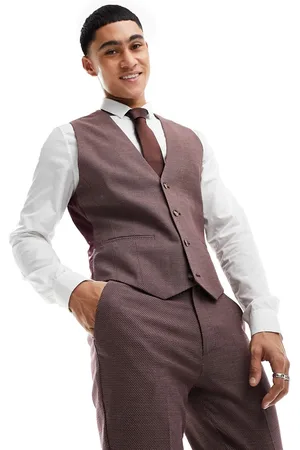 ASOS Wedding skinny suit waistcoat in burgundy microtexture