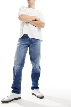 Lee Oscar relaxed tapered fit distressed jeans in mid vintage wash