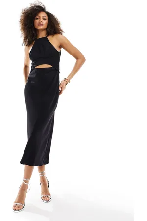 ASOS Satin mix racer neck midi dress with sheer detail in