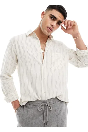 SELECTED Long sleeve shirt in textured stripe in ecru