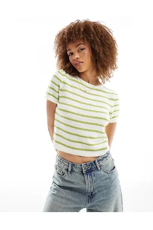 ASOS Knitted wide rib baby tee in green stripe