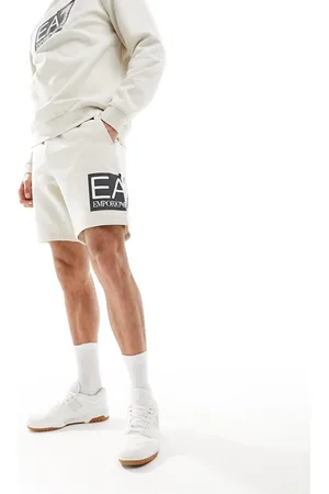 EA7 Armani large side logo sweats shorts in beige co-ord