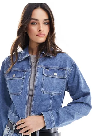 Tommy Hilfiger Clare cropped zipped denim jacket in mid wash