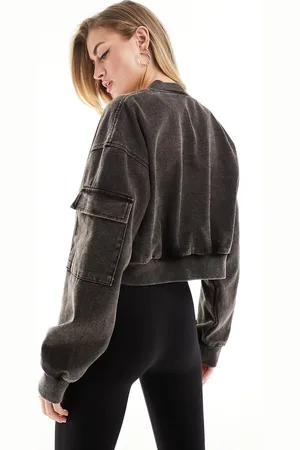 Missyempire Acid wash cropped bomber jacket in