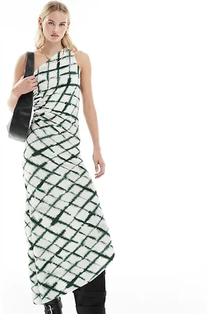 VERO MODA Plisse one shoulder maxi dress in tie dye check