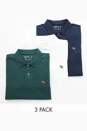 Abercrombie & Fitch 3 pack icon logo pique polo in white/green/navy