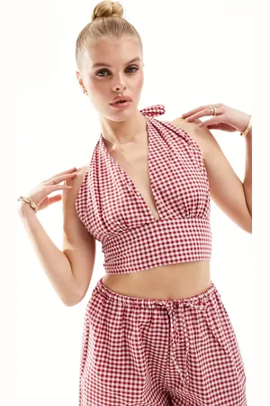 Esmée Esmee halter neck beach crop top co-ord in gingham