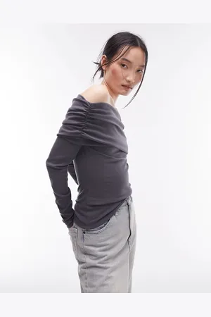 Topshop Long sleeve bardot in slate