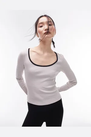Topshop Contrast long sleeve top in stone