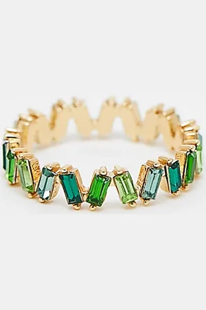 ASOS ASOS DESIGN Curve baguette ring with tonal green stones in tone