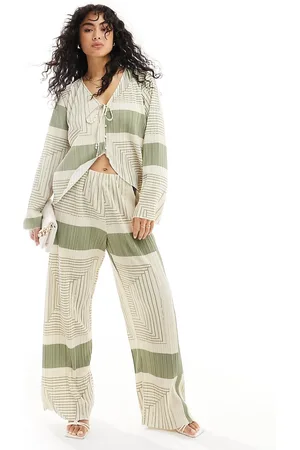 Object Plisse wide leg trouser co-ord in abstract print
