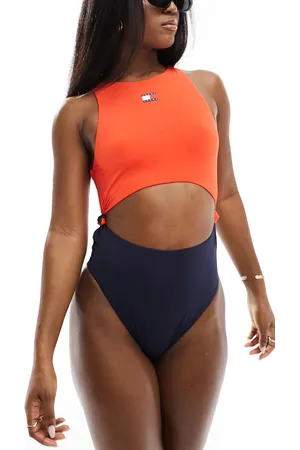 Tommy Hilfiger Tommy Jeans heritage cut out colour block swimsuit in red & blue