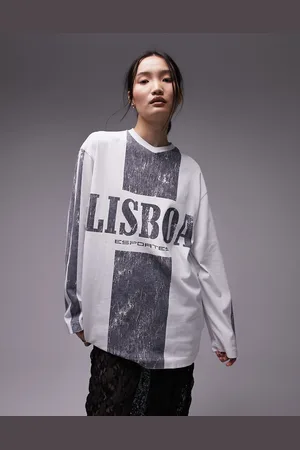 Topshop Graphic long sleeve Lisboa sporty skater in slate