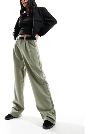 Stradivarius Tailored trouser with belt in khaki