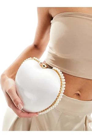 True Decadence Pearl trim heart clutch bag in satin