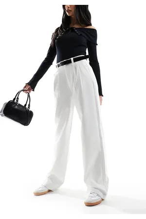 Stradivarius Tailored trouser with belt in white