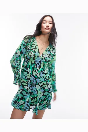 Topshop Long sleeve godet mini tea dress in floral print