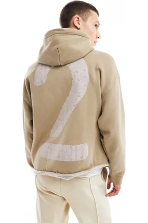 Bershka Cropped hoodie in washed stone