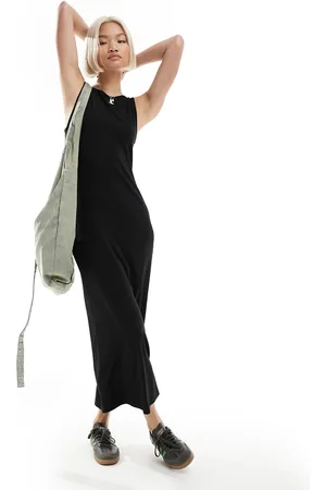 COLLUSION Slash neck ribbed maxi dress in