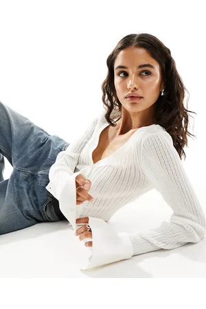Weekday Jada pointelle v neck cardigan in off